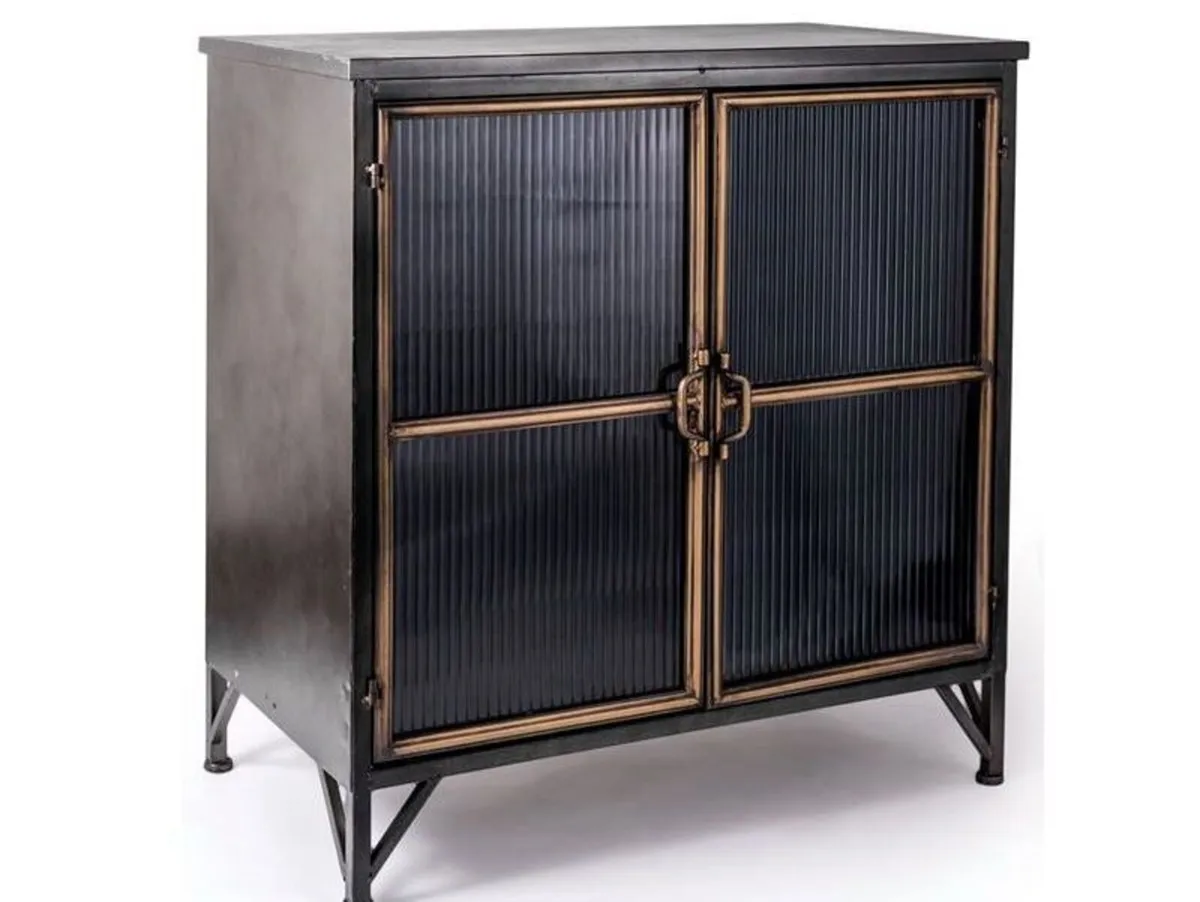Metal & Brass Cabinet with Reeded Glass - Image 2