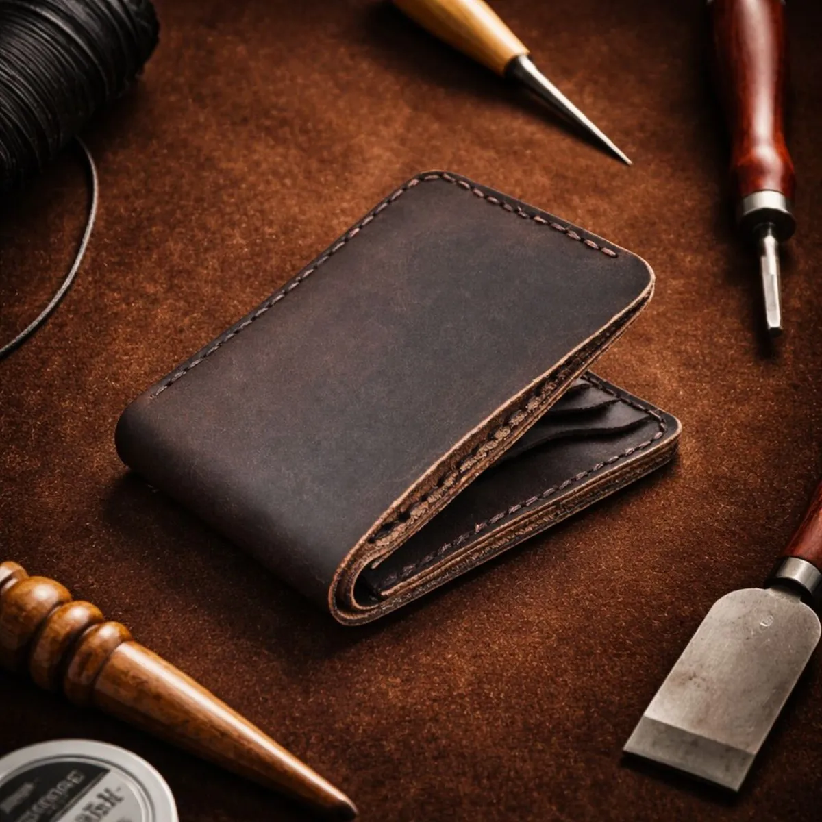 Unisex Brown Genuine Leather Bifold Wallet - Image 3