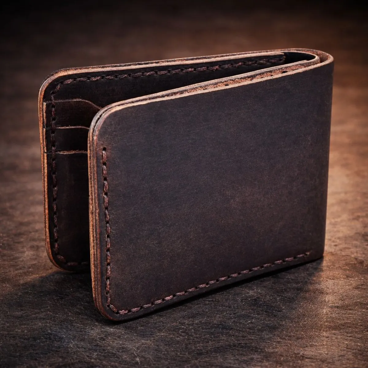 Unisex Brown Genuine Leather Bifold Wallet - Image 4