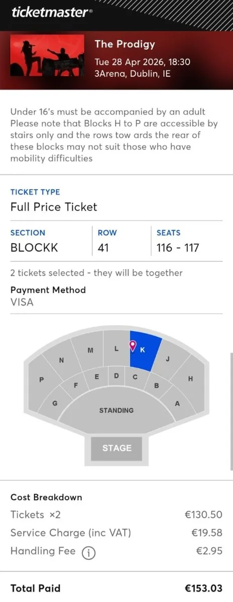 The prodigy 3Arena 2 seating tickets - Image 2