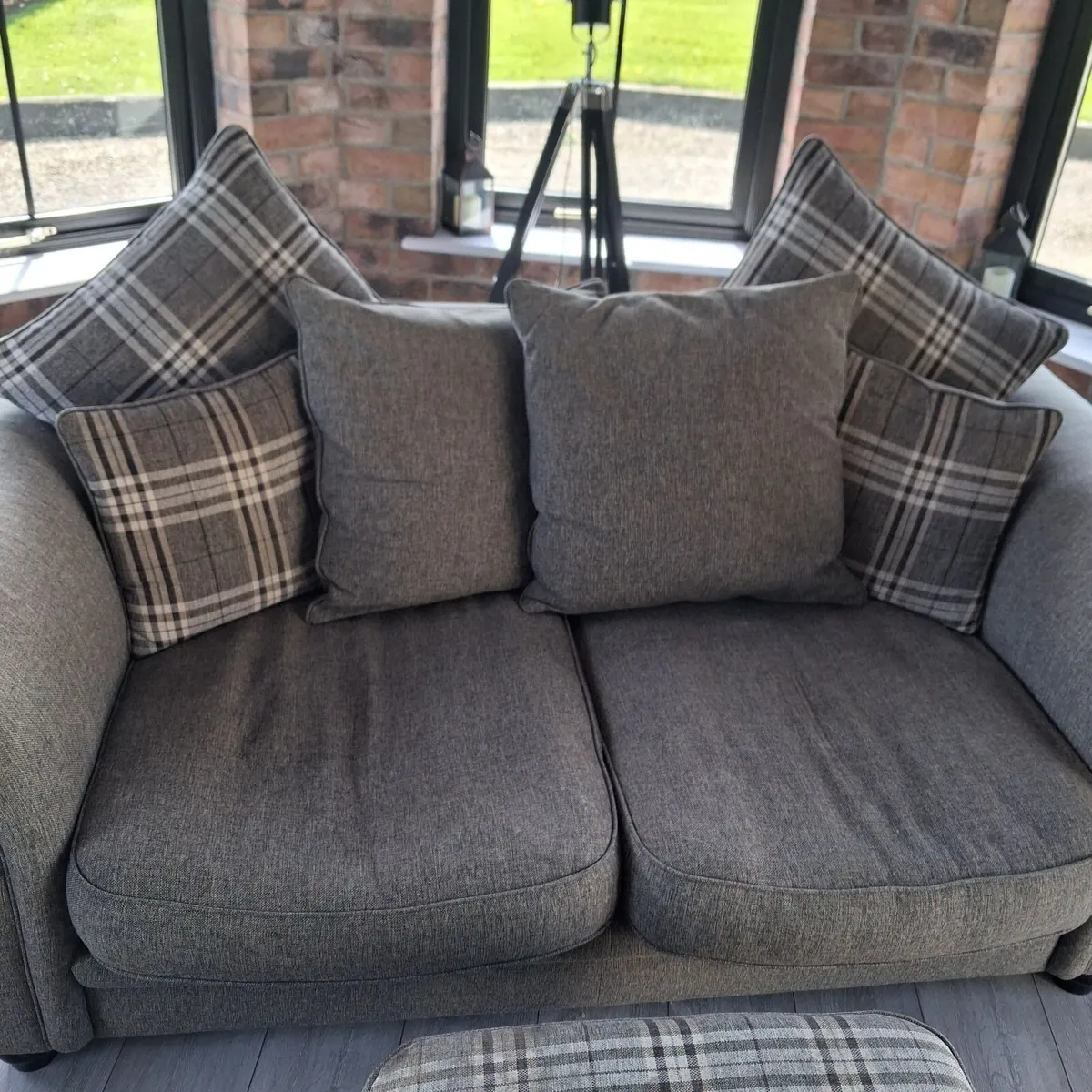 2 seater couch with pouffe - Image 1