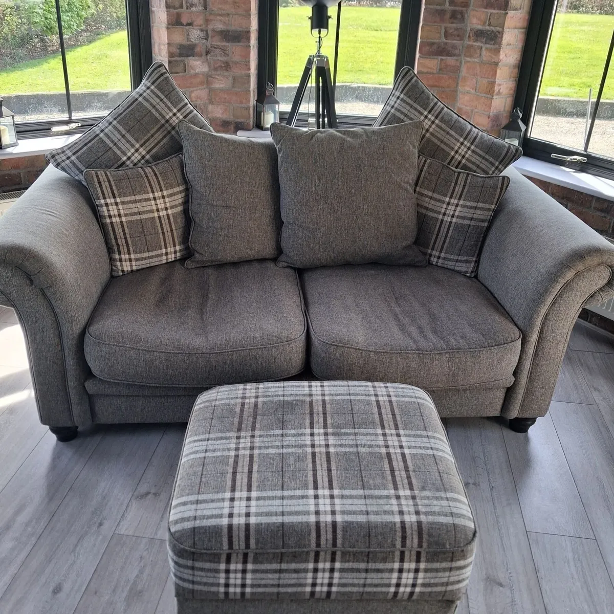 2 seater couch with pouffe - Image 2