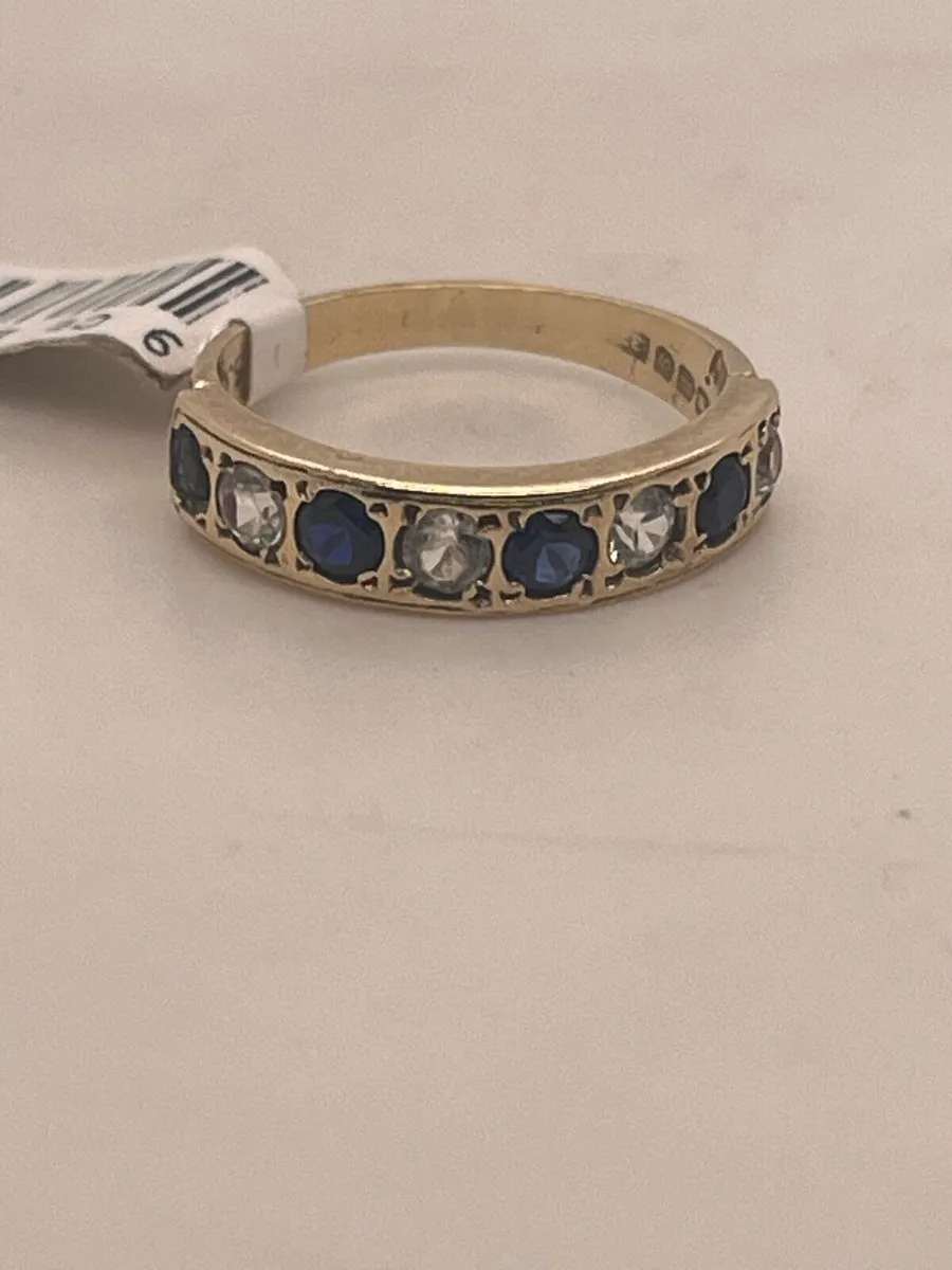 9k gold blue stone cz ring. - Image 3