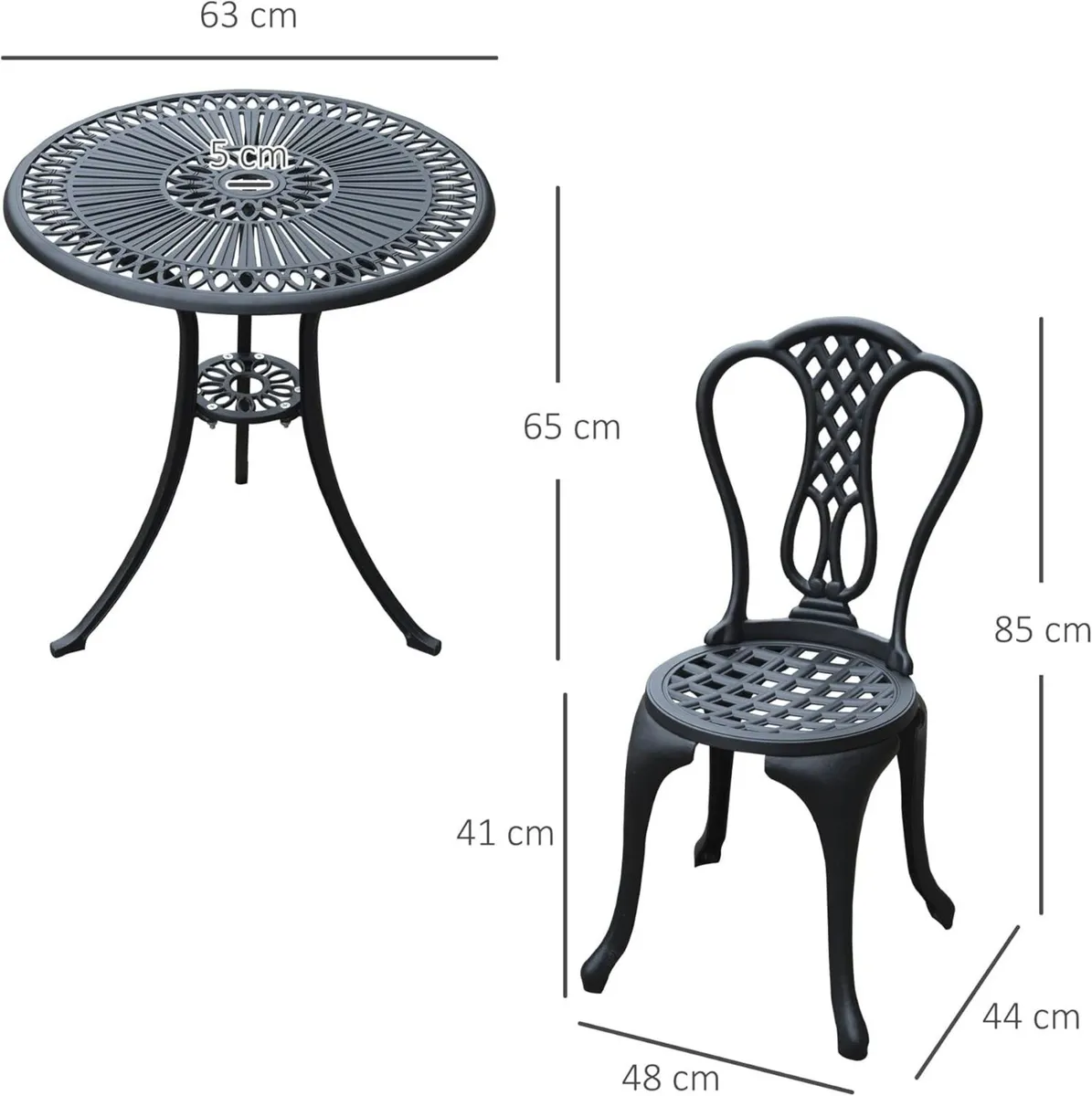 Outsunny 3 Piece Patio Cast Aluminium Bistro Set - Image 3