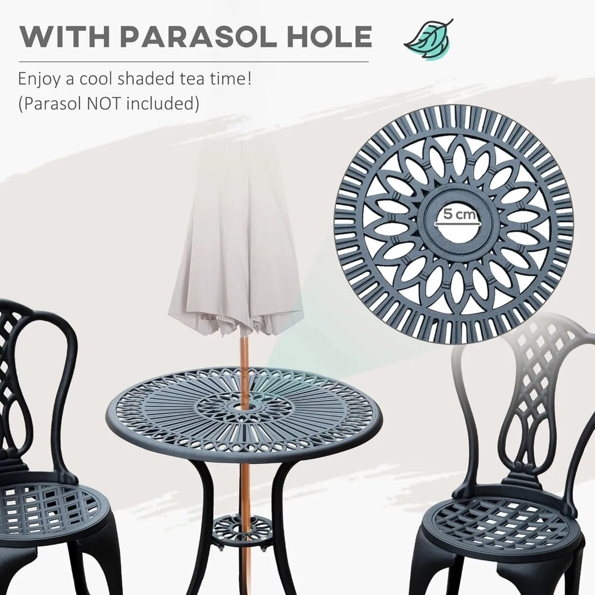 Outsunny 3 Piece Patio Cast Aluminium Bistro Set - Image 4