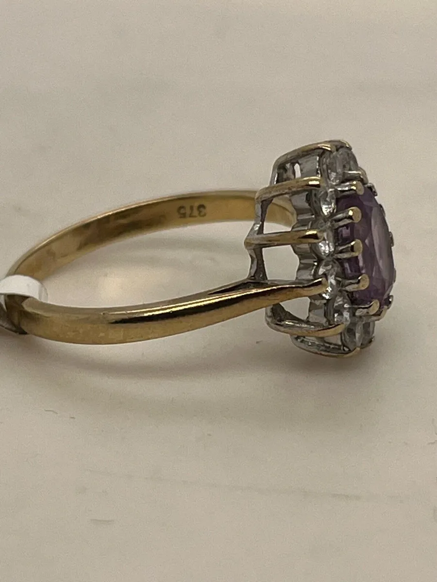 9k gold purple stone cz ring. - Image 4