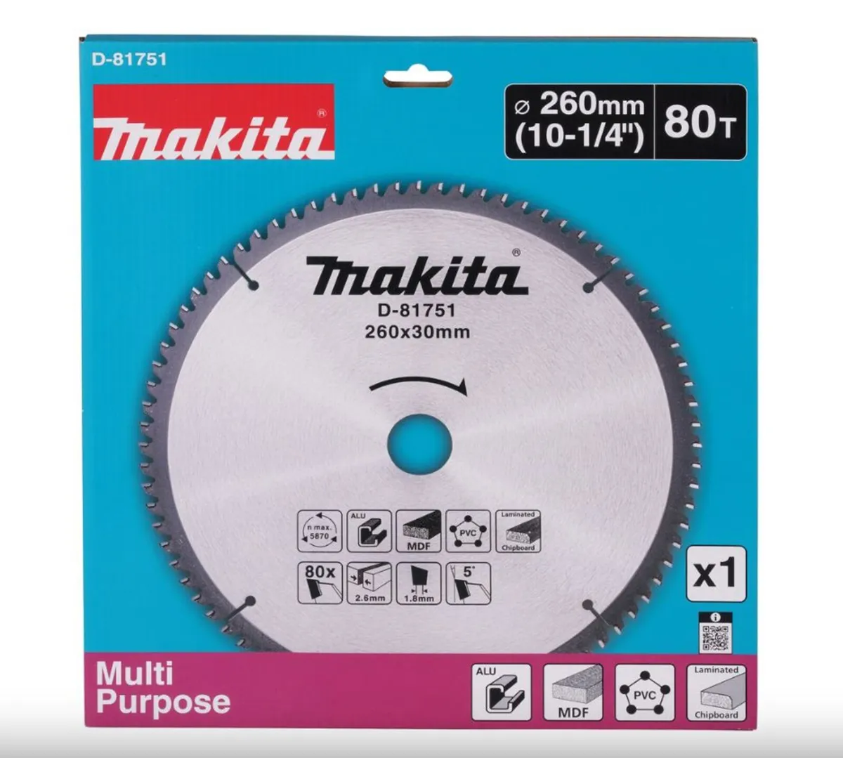 Makita D-81751 Tct Saw Blade 260 X 30mm 80t Mp - Image 2