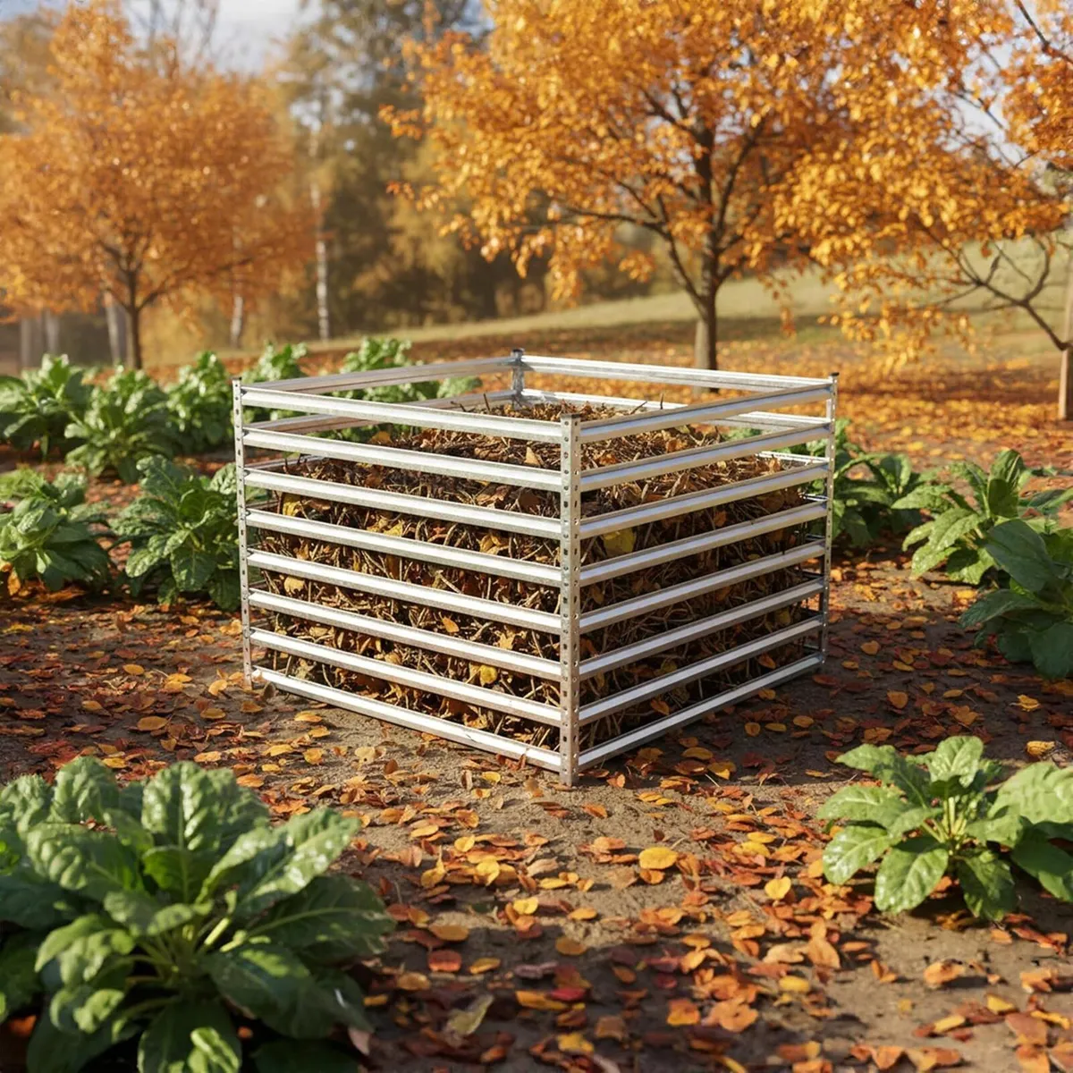 Metal Composter Garden Bin 900L Leaf Steel - Image 2