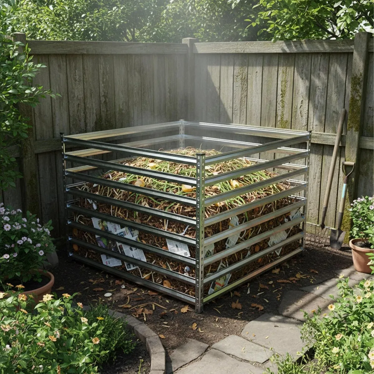 Metal Composter Garden Bin 900L Leaf Steel - Image 4