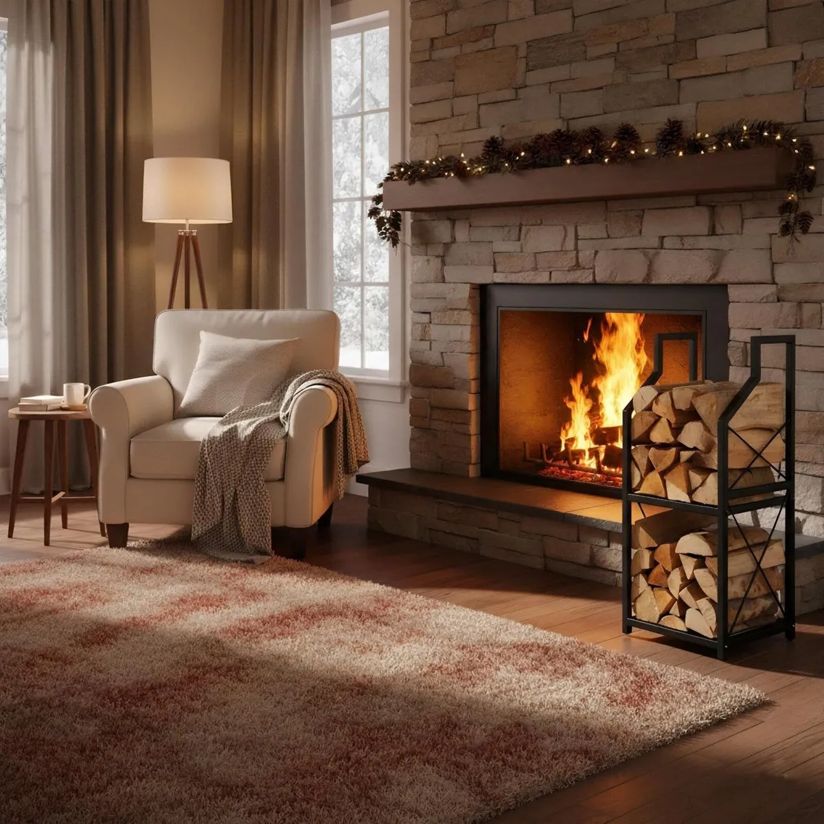 Firewood Holder 2 Tiers Metal HxWxD: 81.5 x 34.5 - Image 2