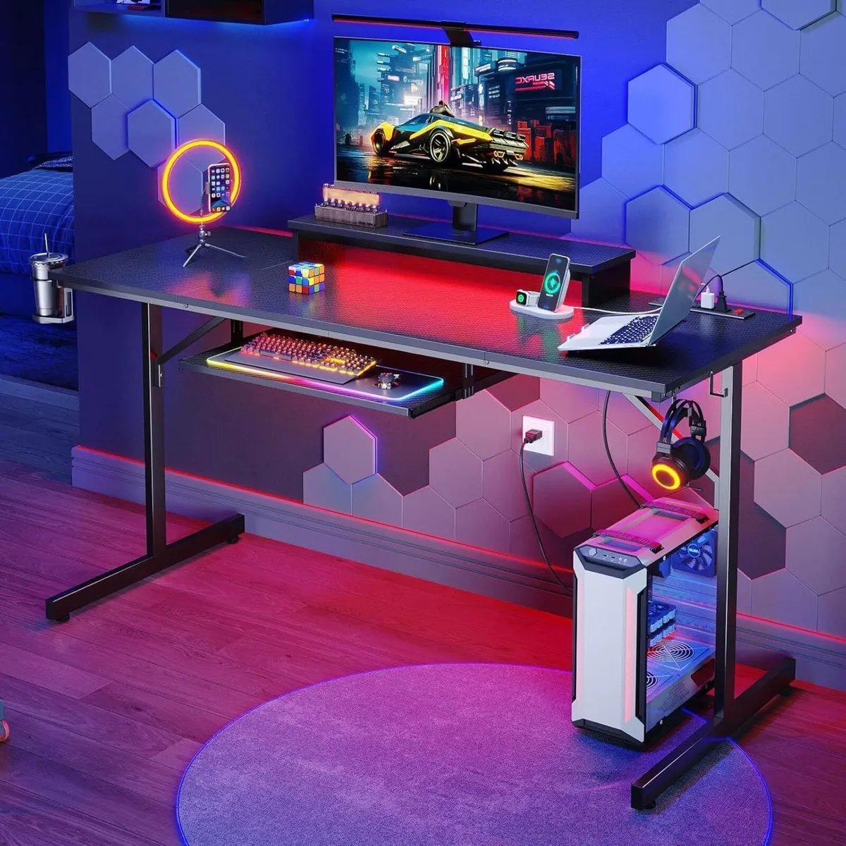 Small Gaming Desk 106.6 CM LED Computer with - Image 2