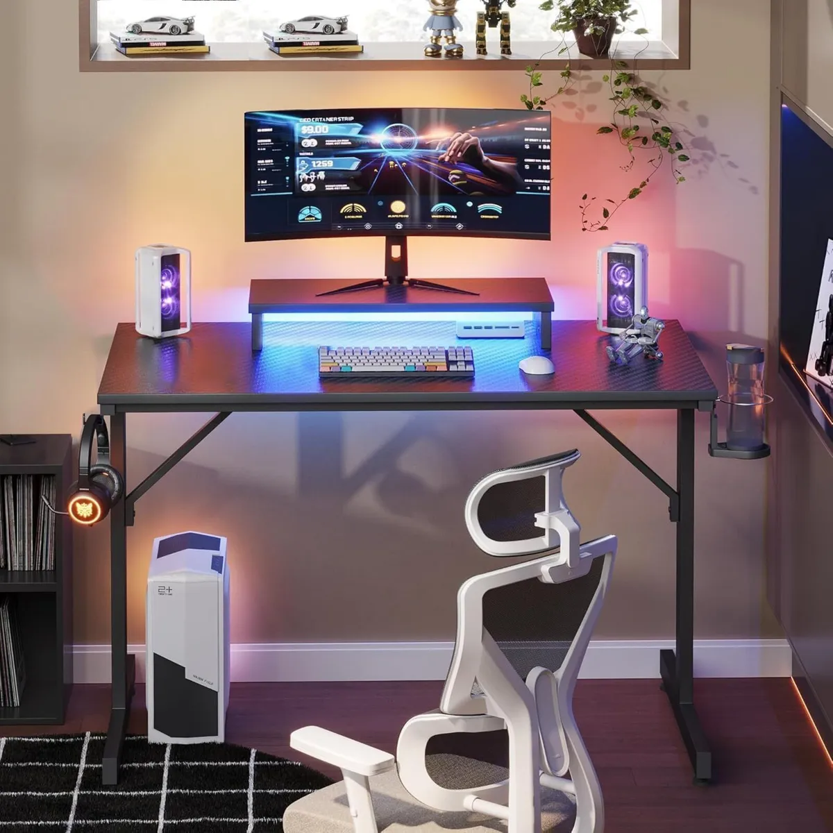 Small Gaming Desk 106.6 CM LED Computer with - Image 4