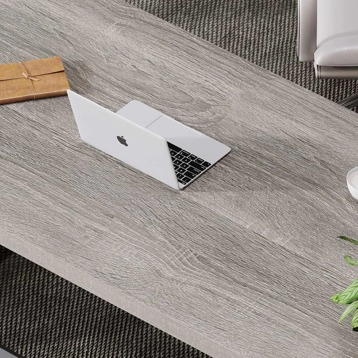 Grey Computer Office Desk Industrial Wood PC - Image 4