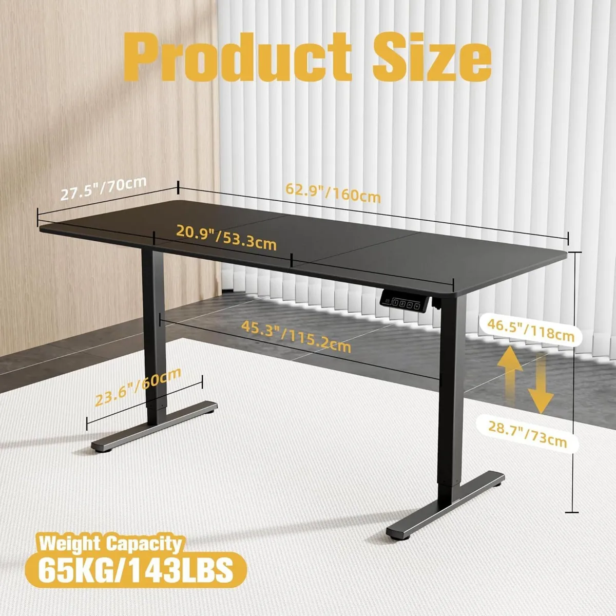 Electric Standing Desk 160x70cm Height Adjustable - Image 3