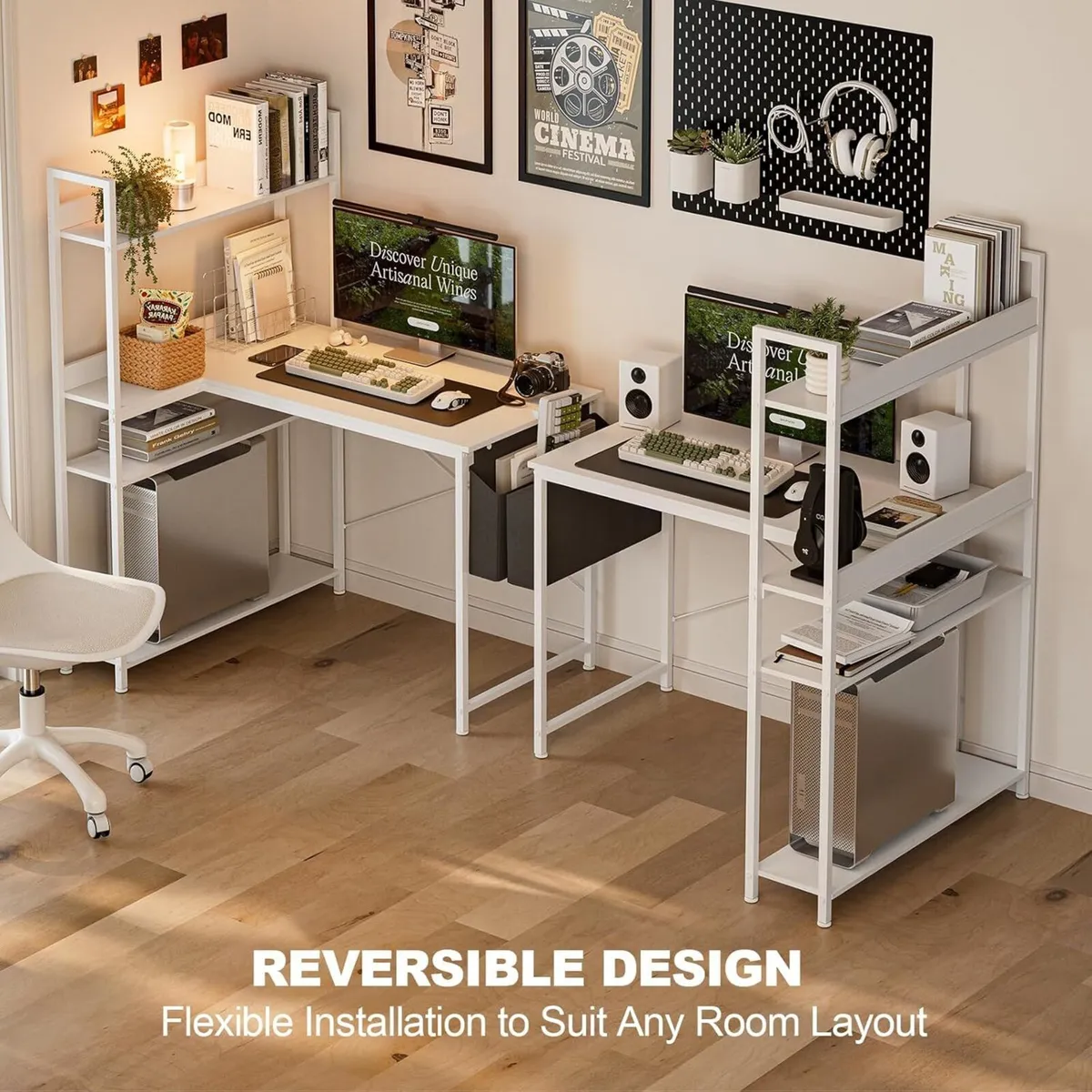 100x80 cm L Shaped Gaming Desk with Reversible - Image 4