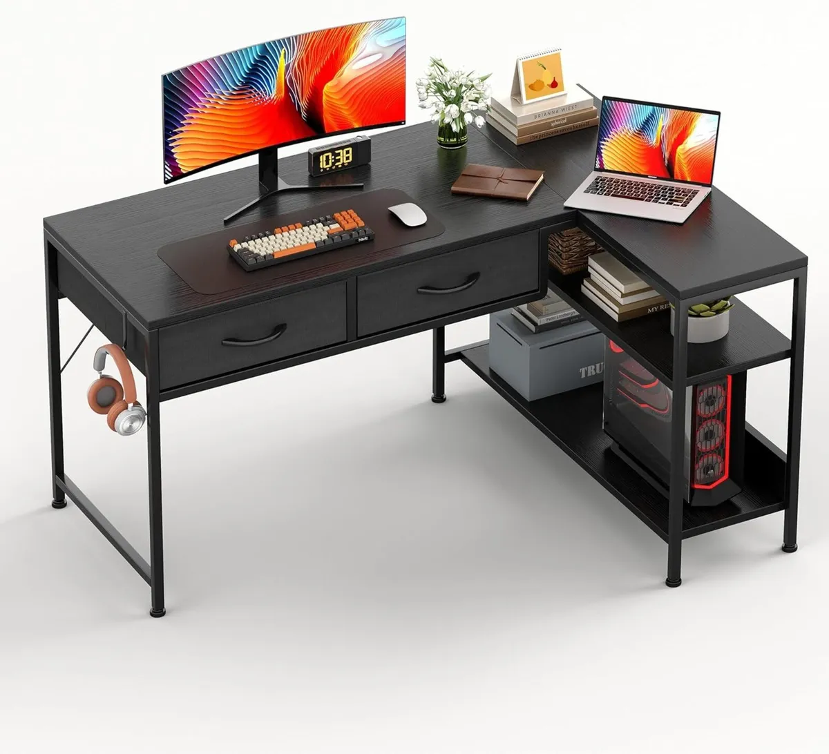L Shaped Computer Desk with 2 Drawers 100CM - Image 1