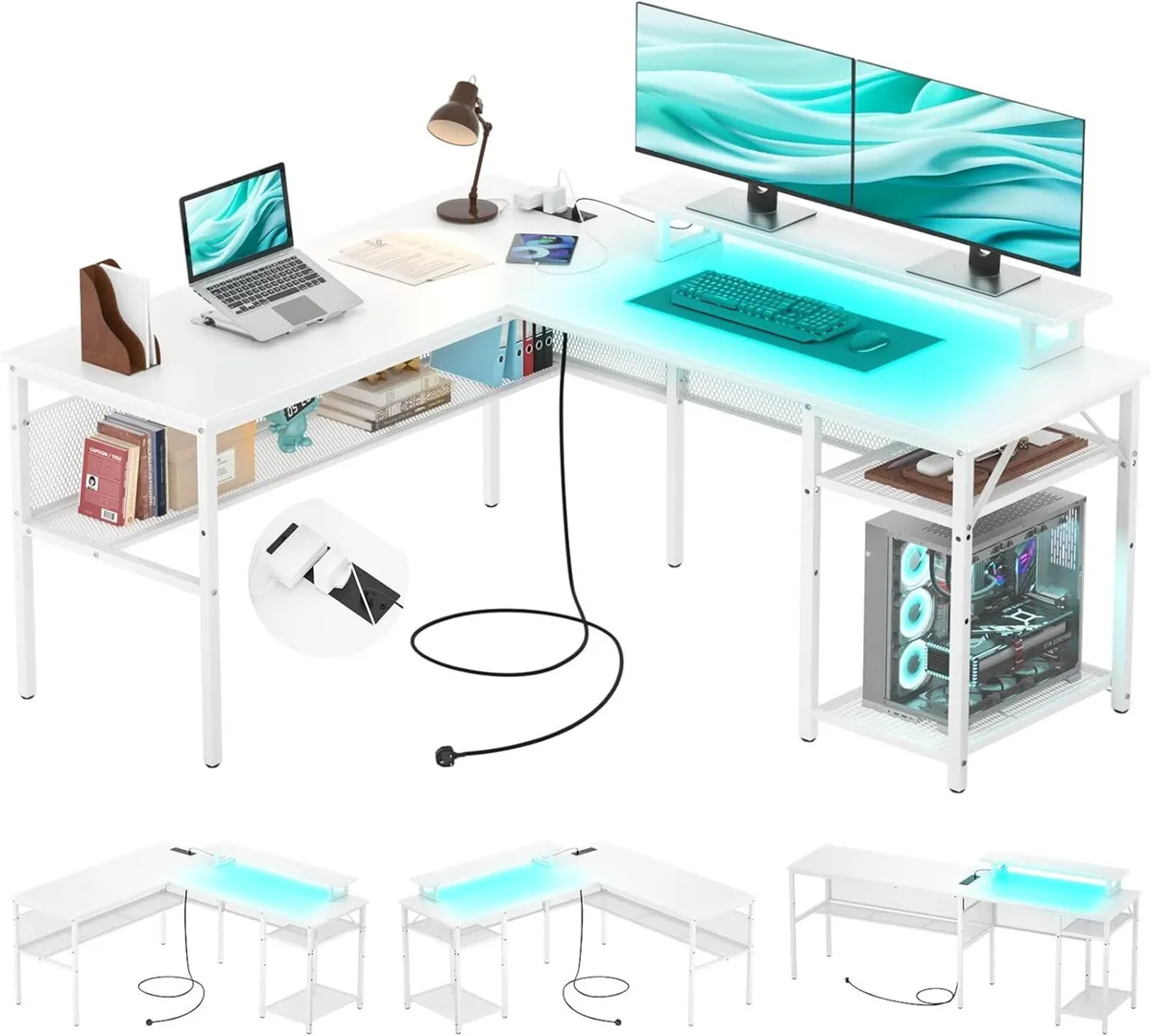 L Shaped Gaming desk 141x117x76cm Computer with - Image 1