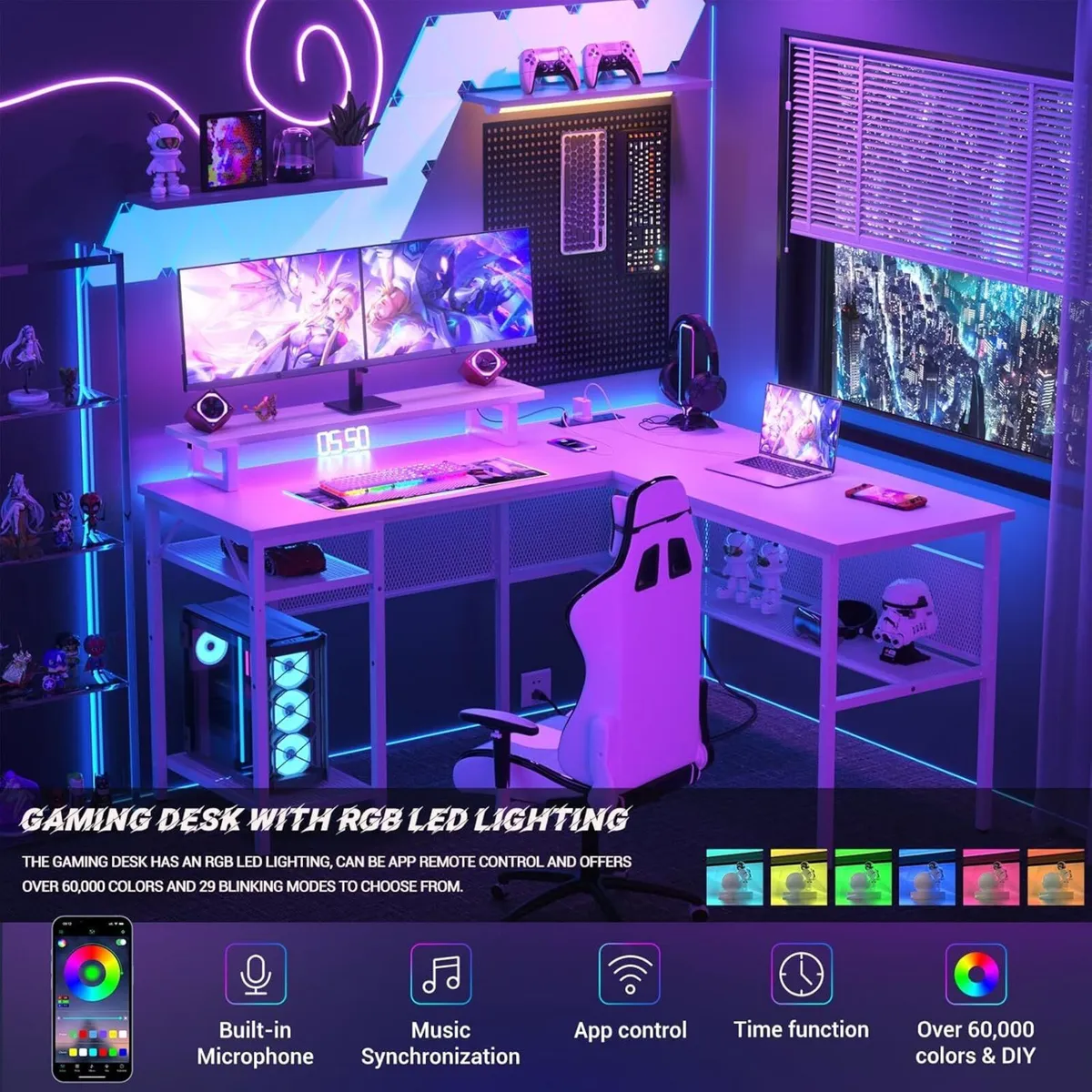 L Shaped Gaming desk 141x117x76cm Computer with - Image 4