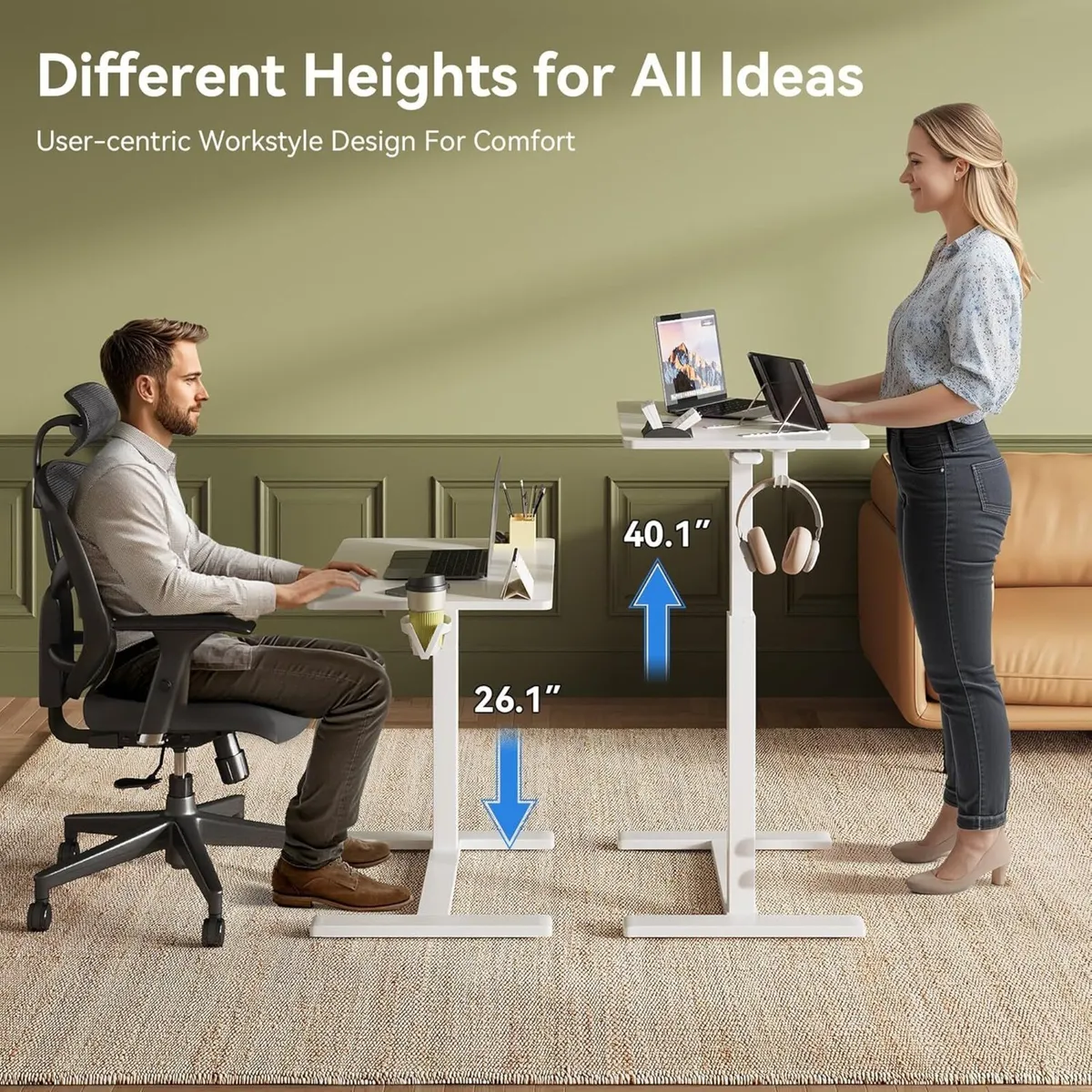 Mobile Standing Desk Pneumatic Adjustable Height - Image 3