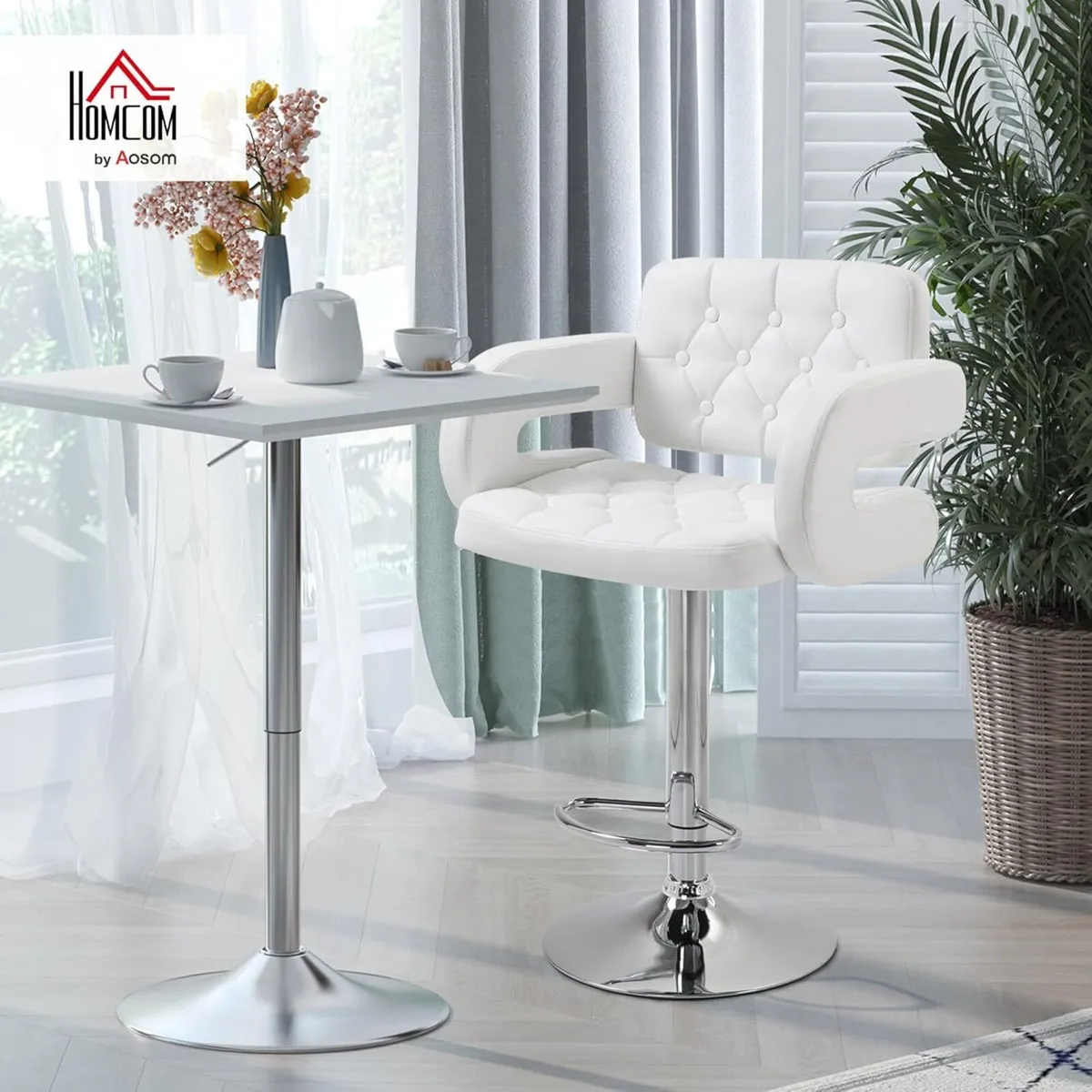Swivel Bar Stool with Extra Large Seat PU Leather - Image 2
