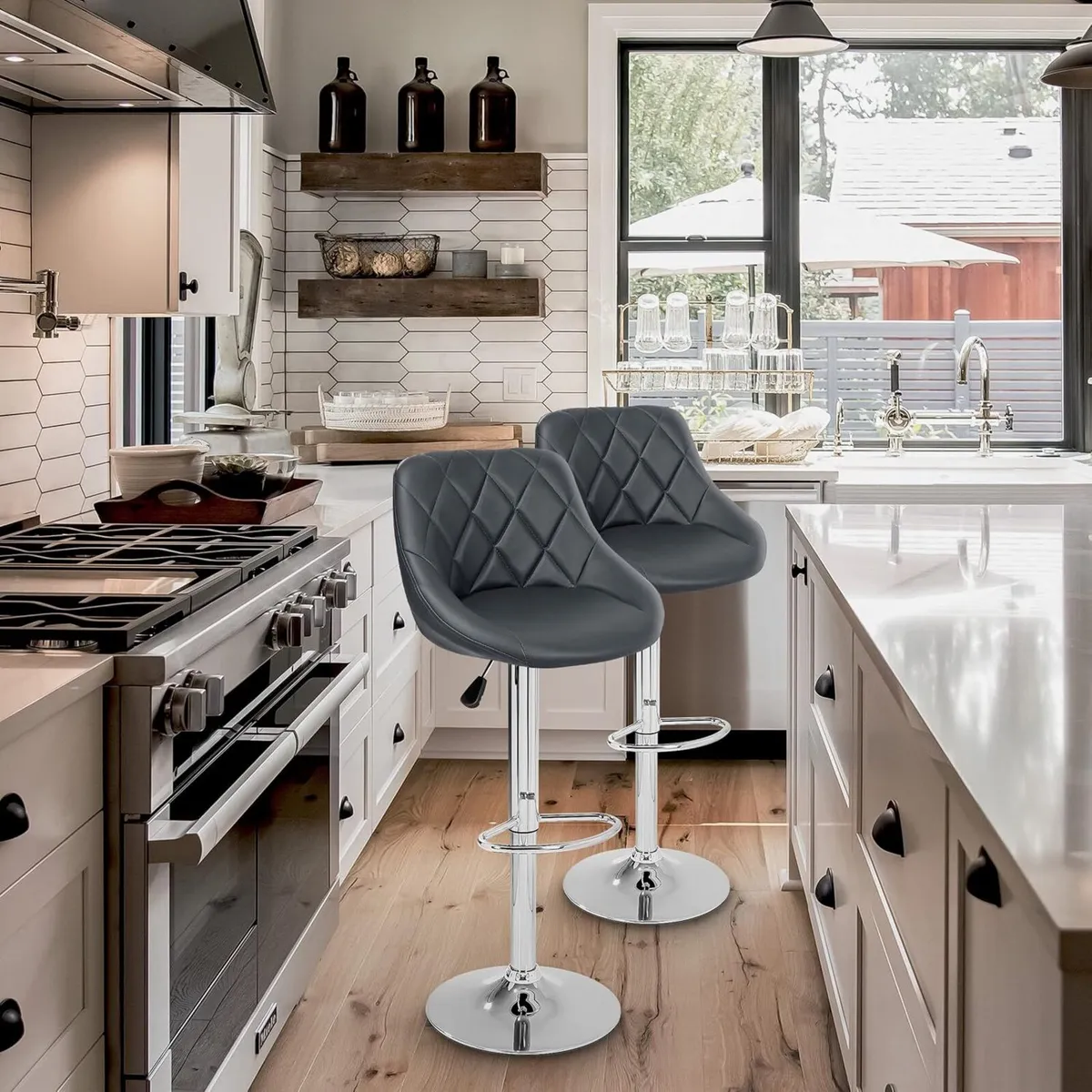 2 x Bar Stools Set with Backrest Leatherette - Image 2