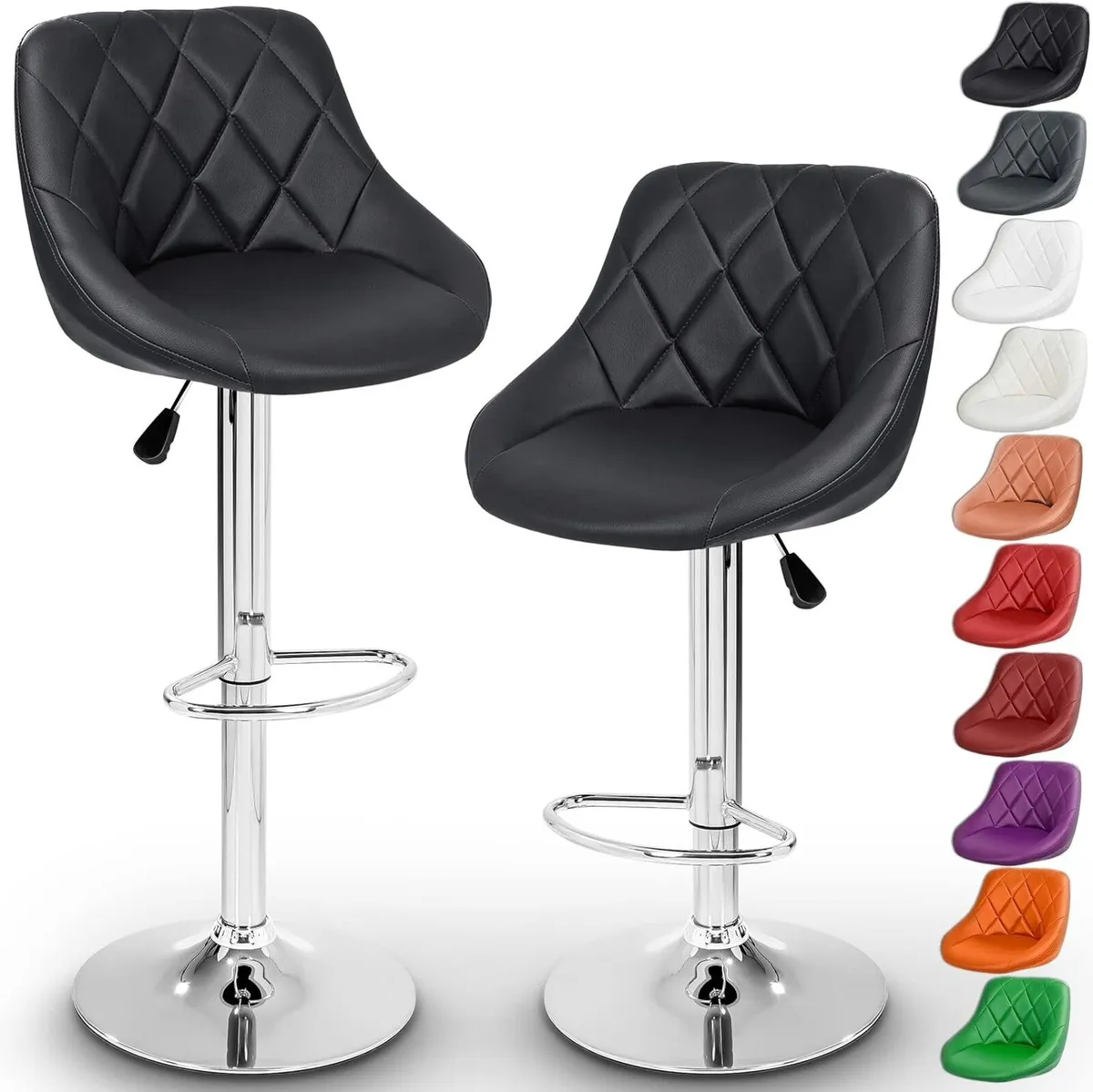 2 x Bar Stools Set with Backrest Leatherette - Image 1