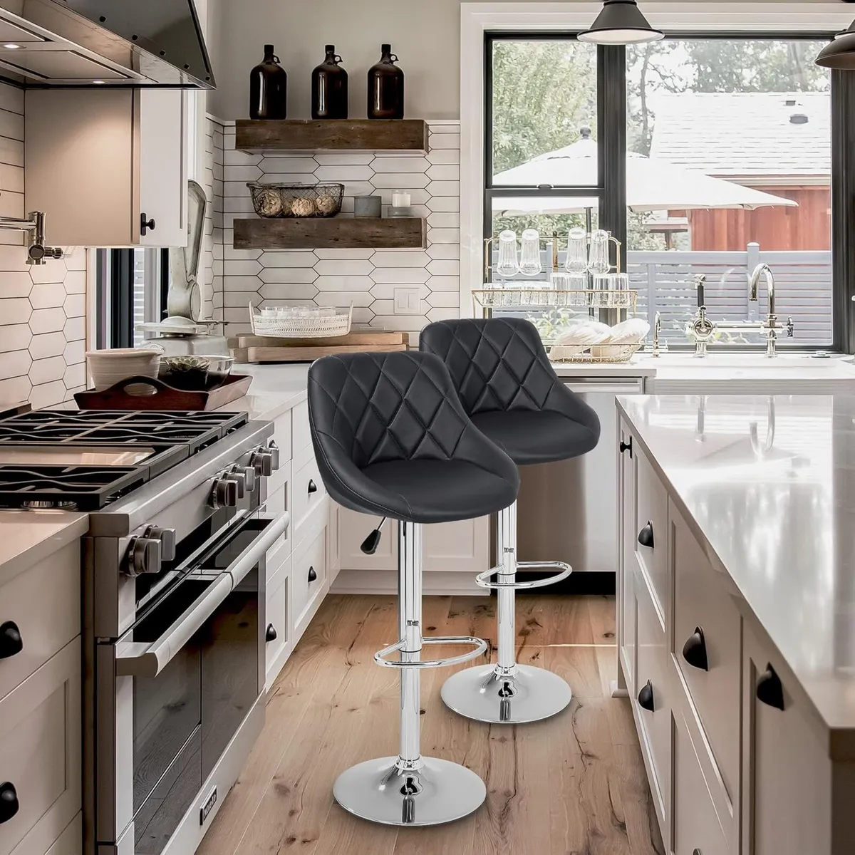 2 x Bar Stools Set with Backrest Leatherette - Image 2