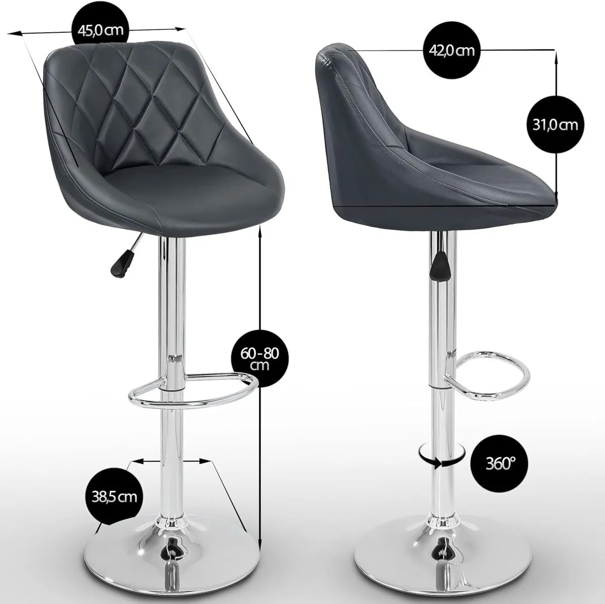 2 x Bar Stools Set with Backrest Leatherette - Image 4