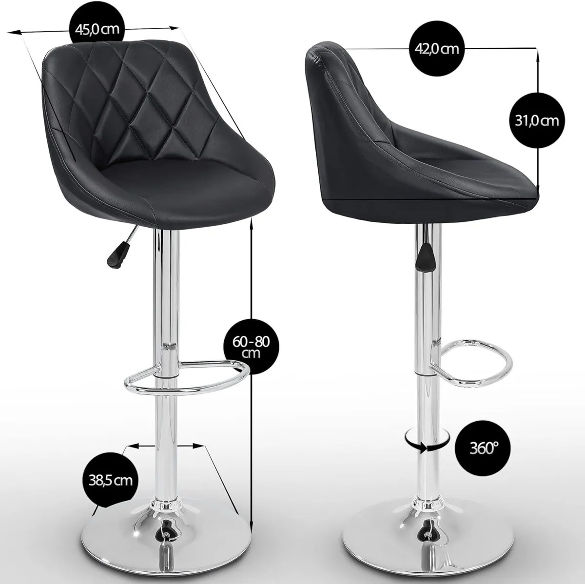 2 x Bar Stools Set with Backrest Leatherette - Image 4