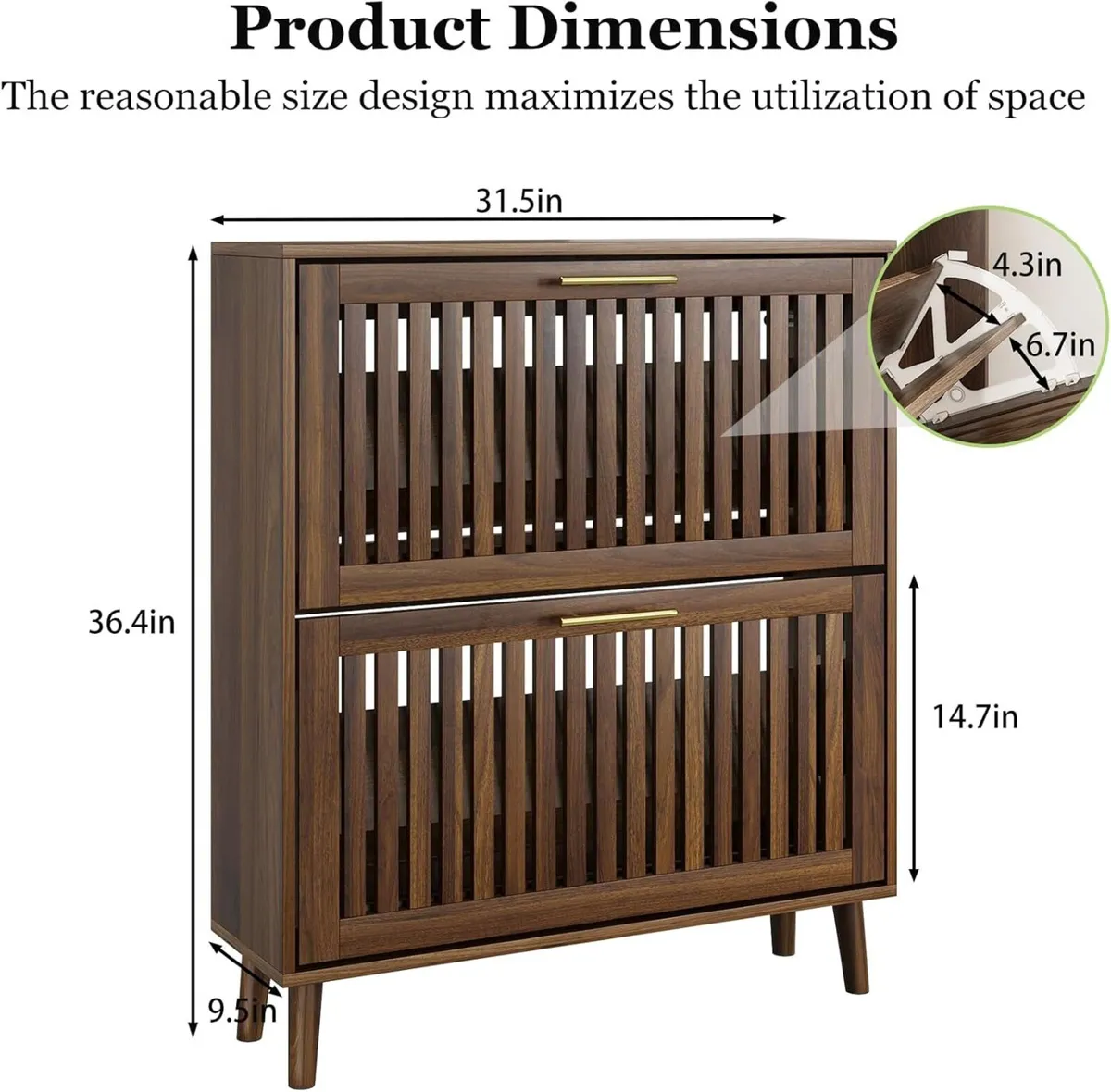 Shoe Cabinet Storage with Louvered 2 Flip Drawers - Image 2