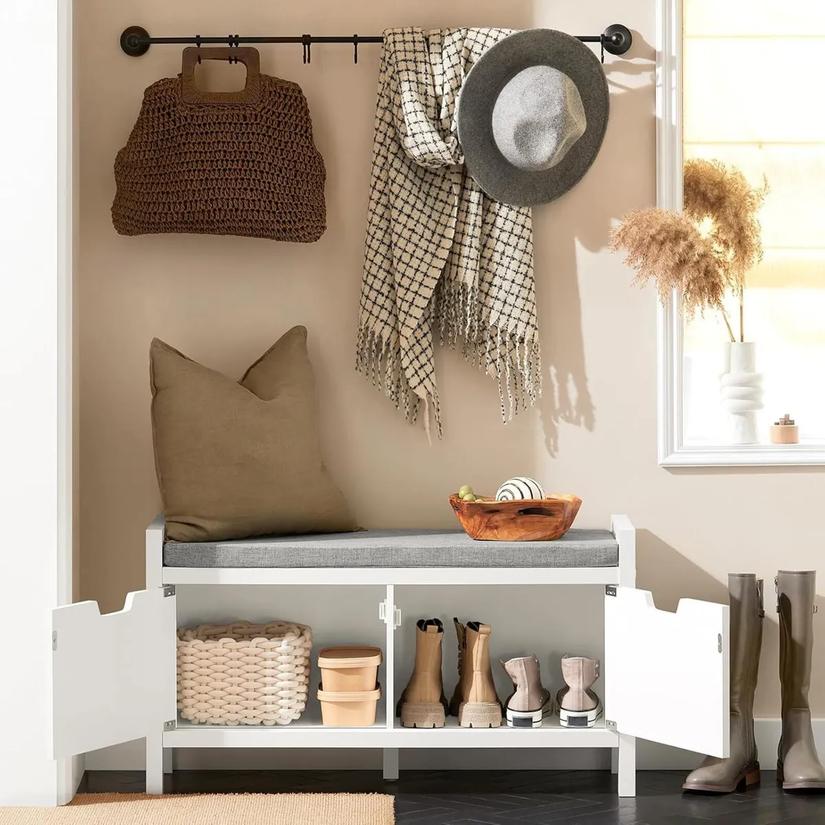 Shoe Storage Bench Rack with Seat Cushion Double - Image 4