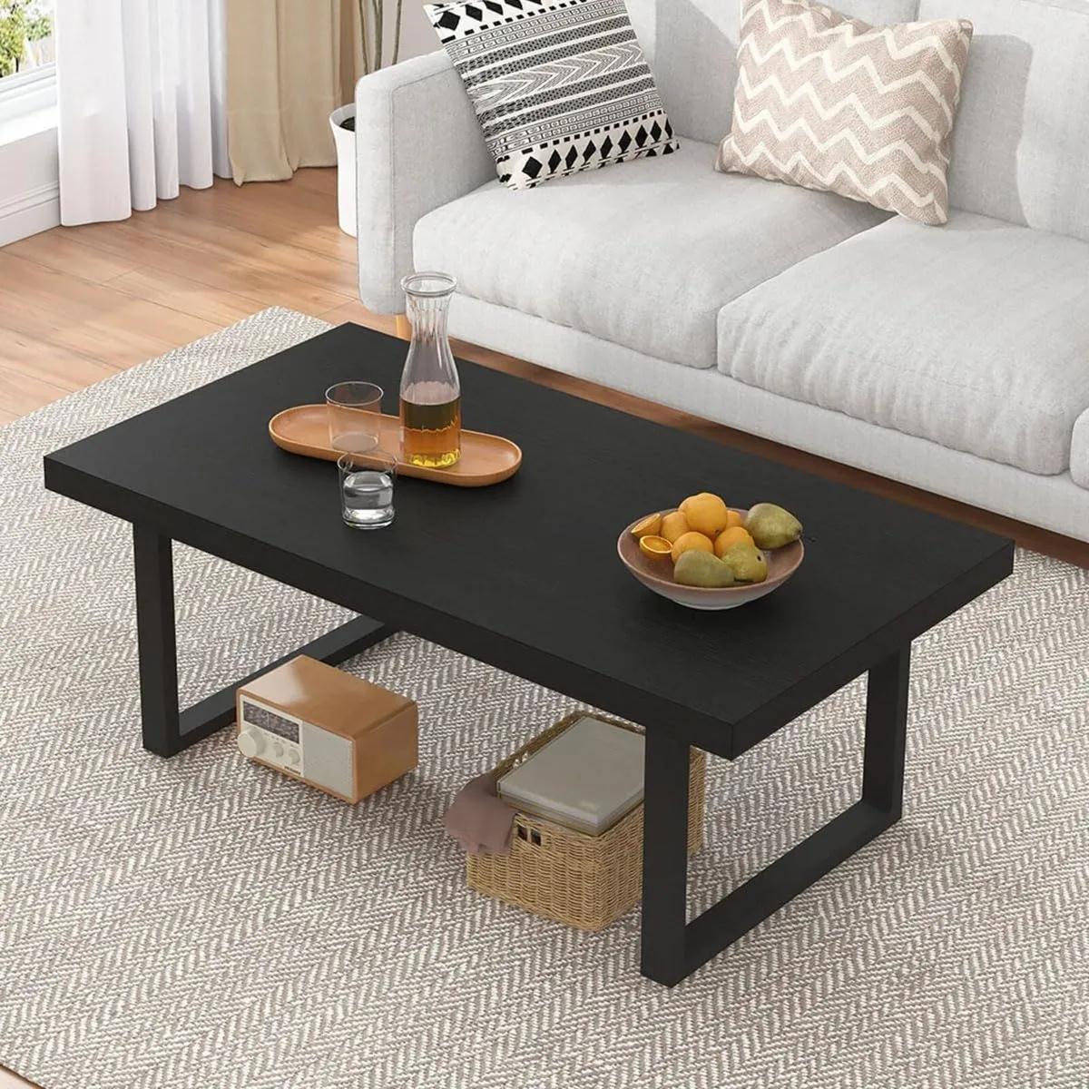 Black Coffee Table Minimalist Industrial Wooden - Image 1