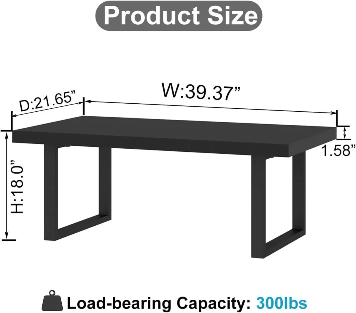 Black Coffee Table Minimalist Industrial Wooden - Image 2