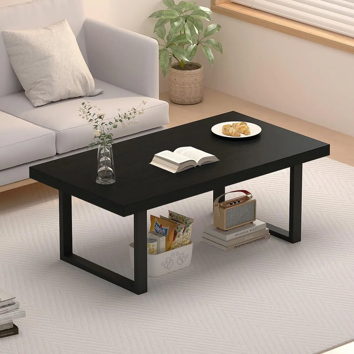 Black Coffee Table Minimalist Industrial Wooden - Image 3