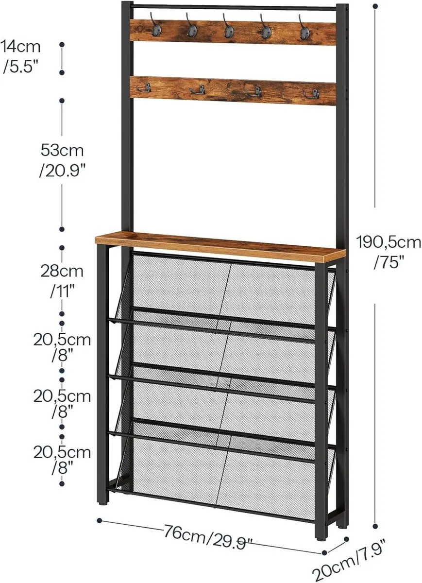 Coat Rack with Shoe Storage Narrow and 9 Hooks 5 - Image 2