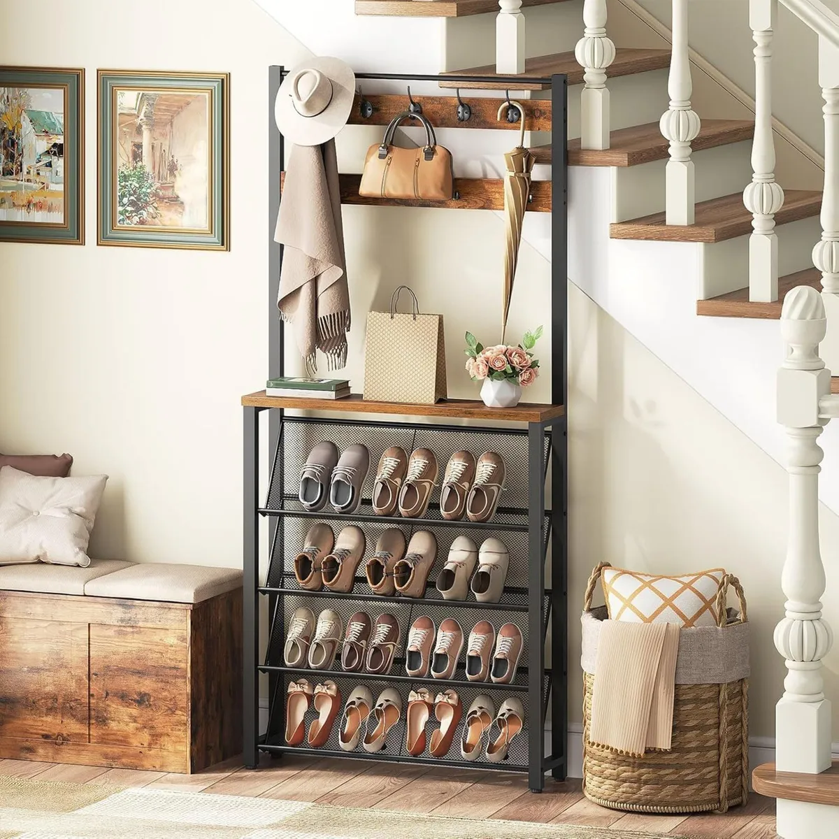 Coat Rack with Shoe Storage Narrow and 9 Hooks 5 - Image 3