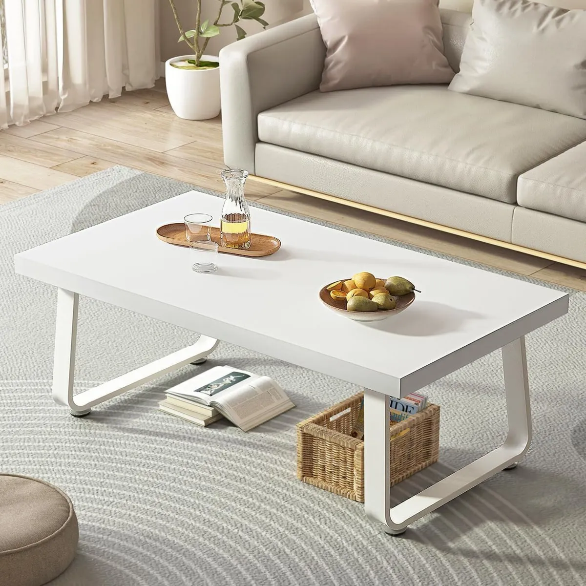 White Coffee Table Modern Simple Rectangle Living - Image 1