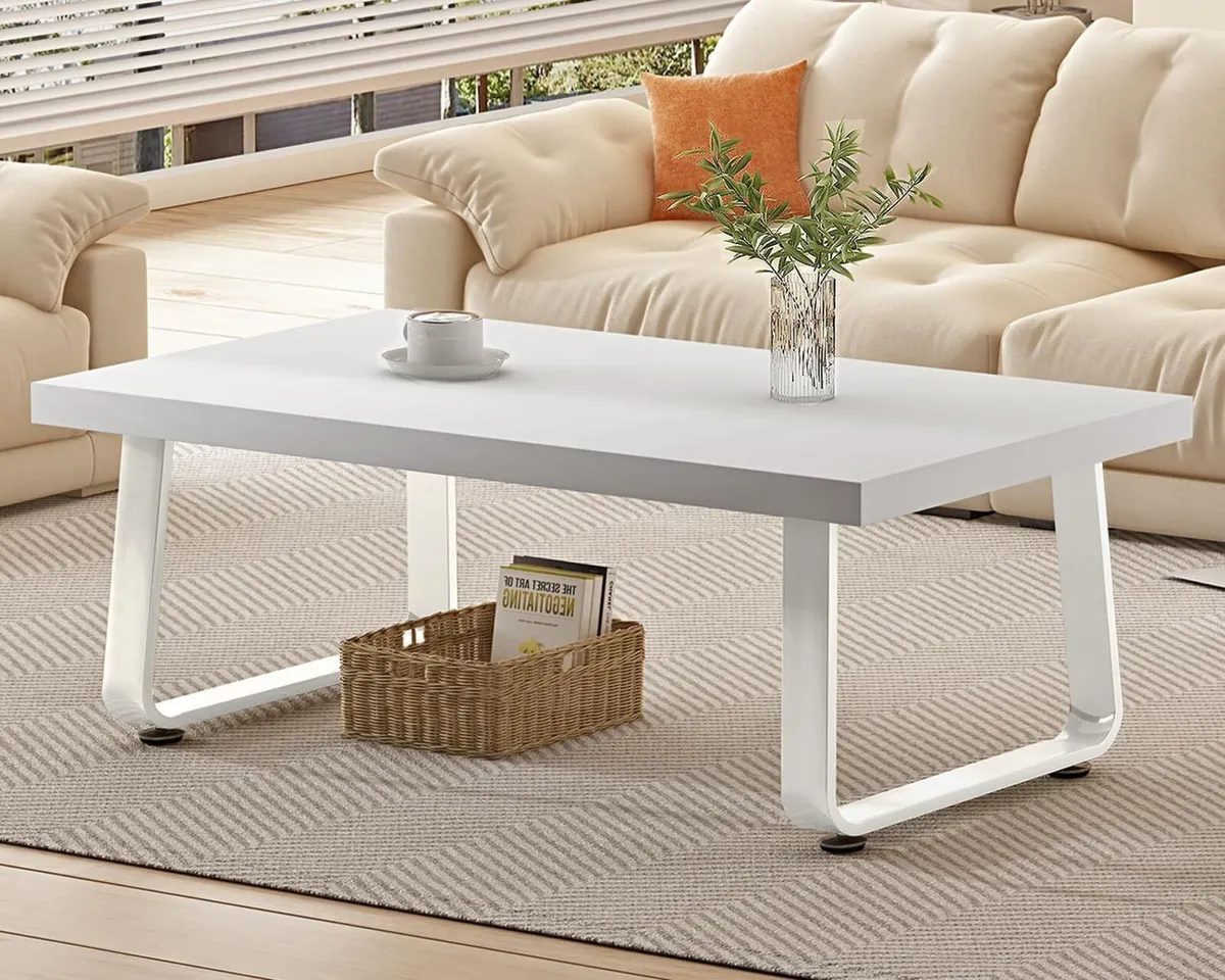 White Coffee Table Modern Simple Rectangle Living - Image 3