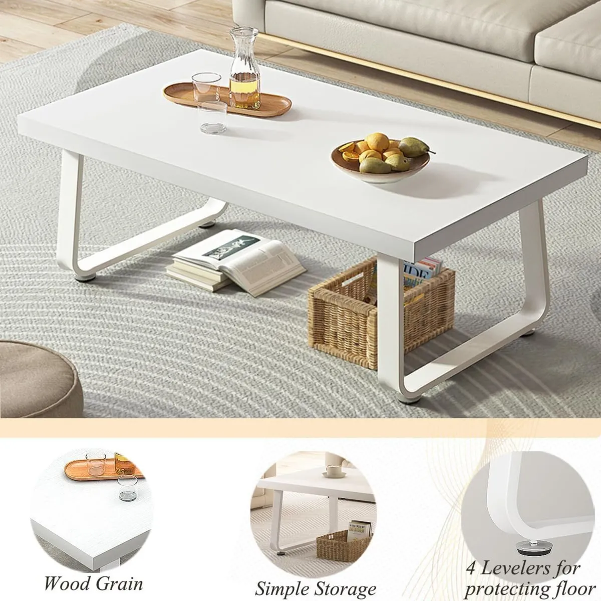 White Coffee Table Modern Simple Rectangle Living - Image 4
