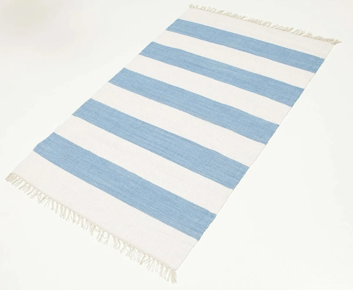 Cotton stripe Rug Kilim Modern 3′3″ x 5′3″ ft - Image 4