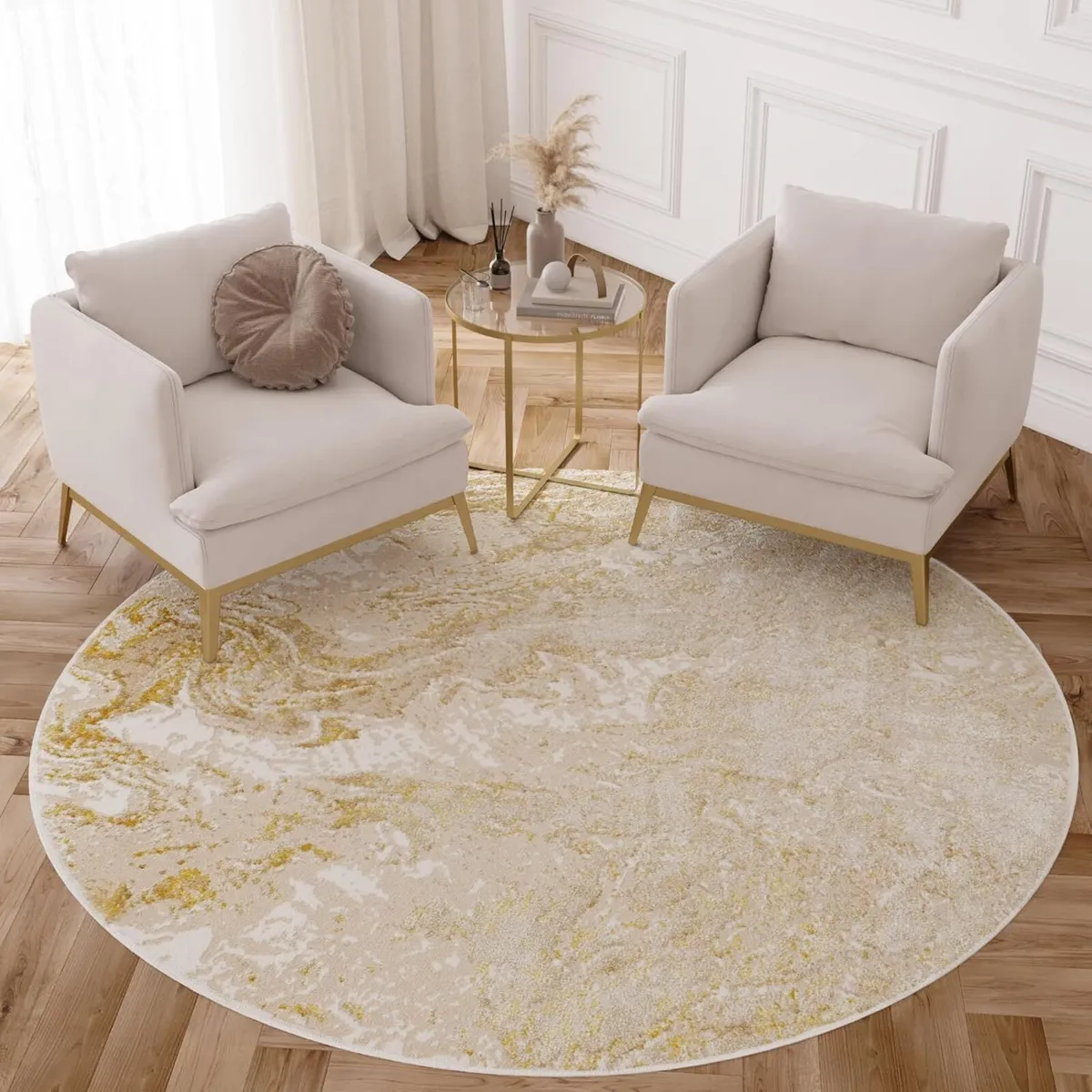 Crystal Round Area Rug Short Pile Modern Abstract - Image 1