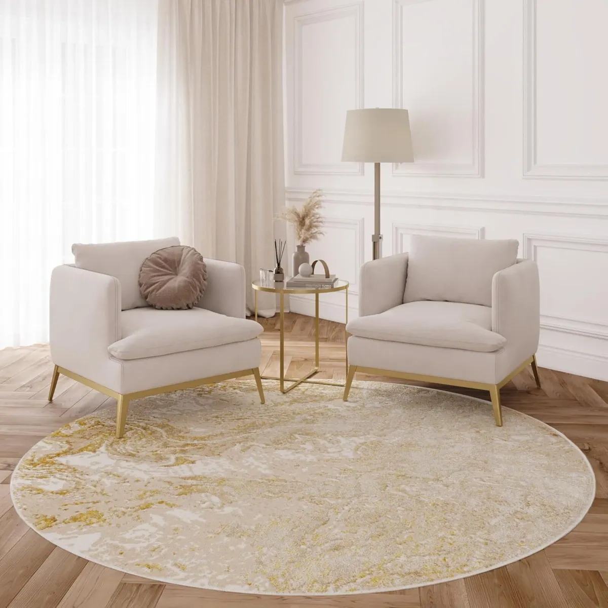 Crystal Round Area Rug Short Pile Modern Abstract - Image 3