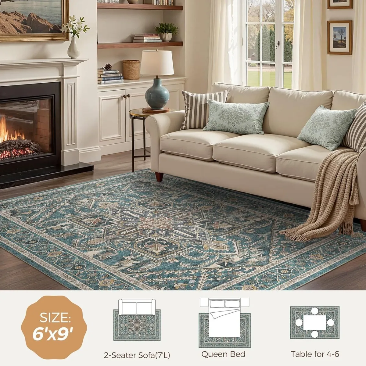 Living Room Area Rugs 6x9: Washable Rug Boho Soft - Image 2