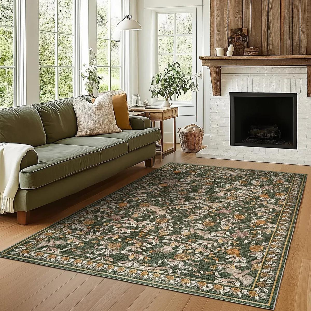 Floral Area Rug 150x210cm Washable Vintage Soft - Image 1