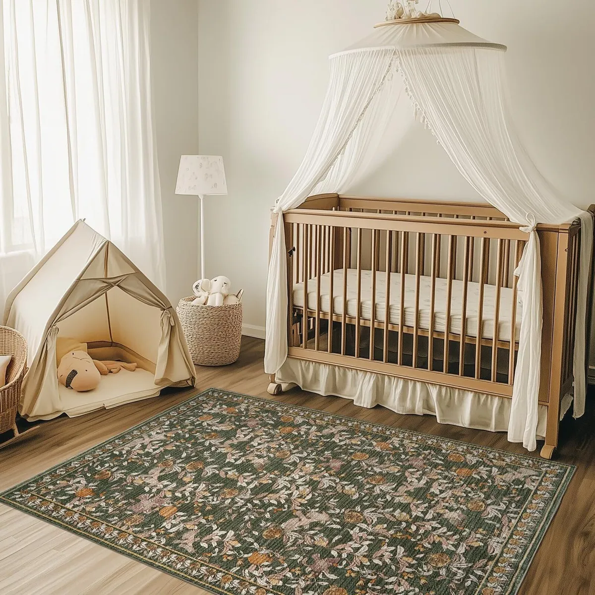 Floral Area Rug 150x210cm Washable Vintage Soft - Image 2