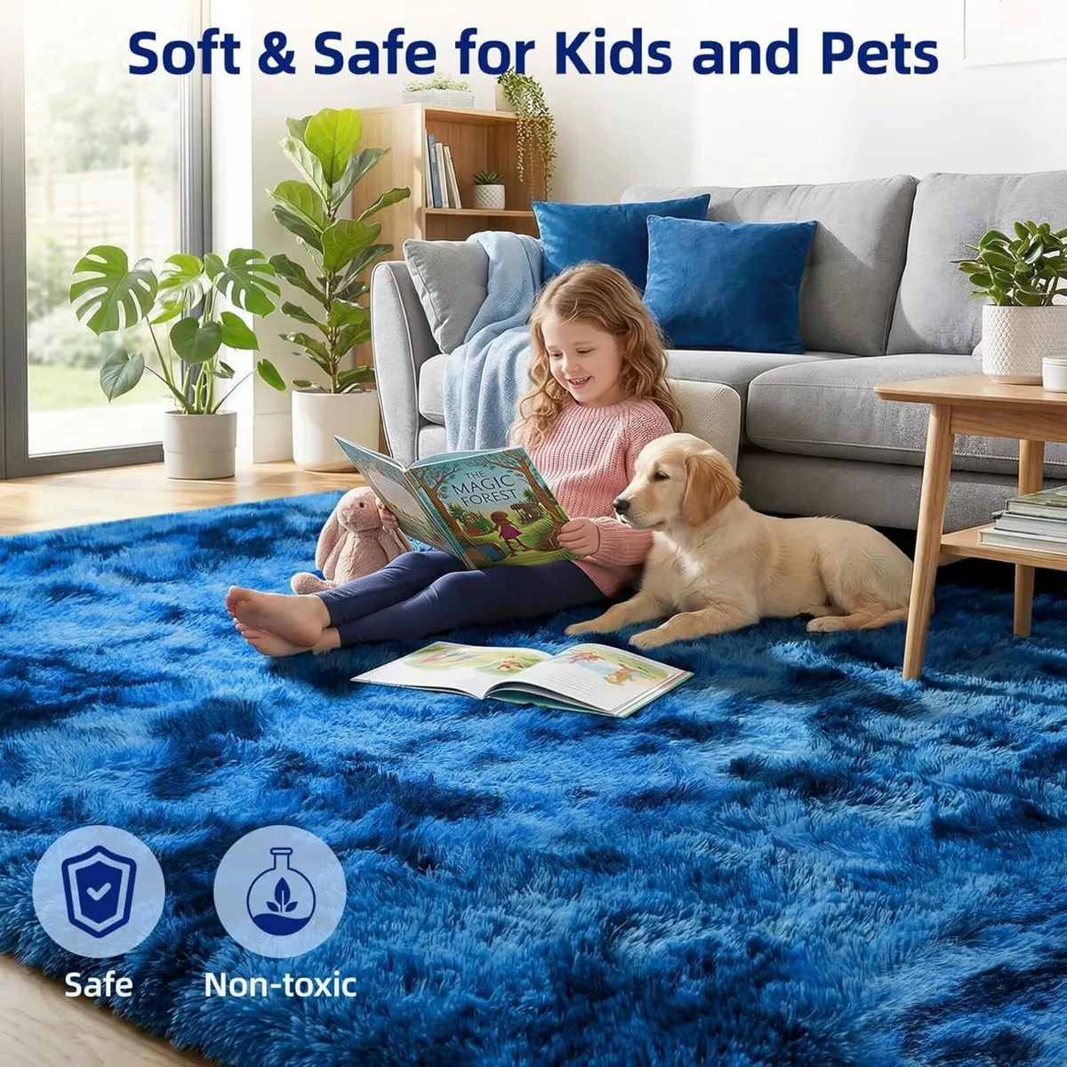 Rugs Living Room - 200x300cm Navy Blue Large Rug - Image 2