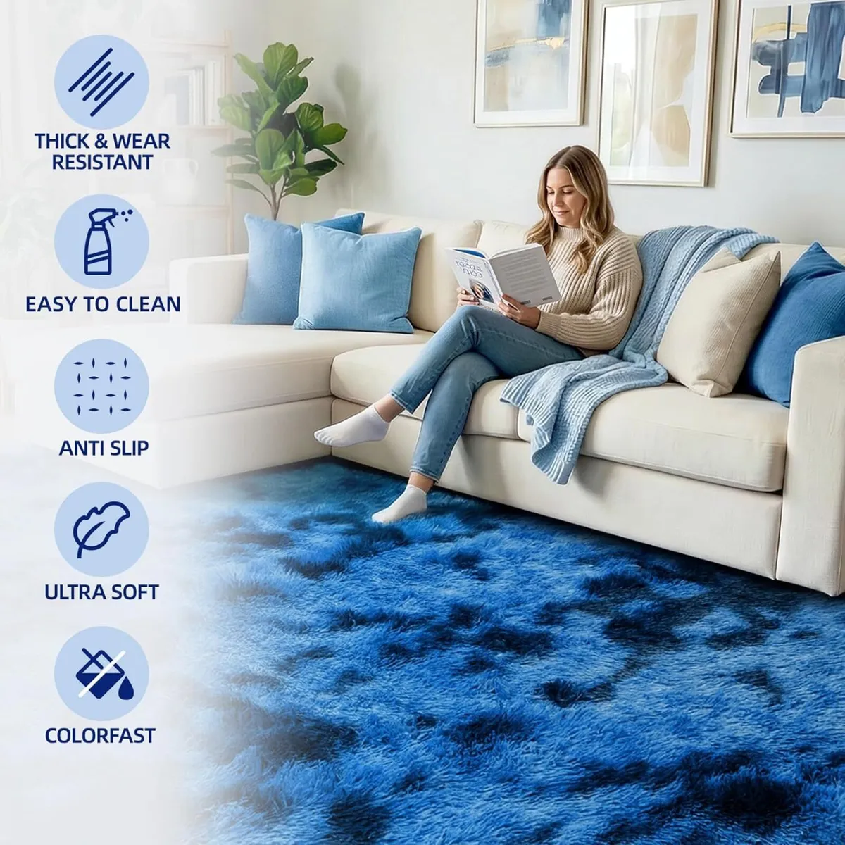 Rugs Living Room - 200x300cm Navy Blue Large Rug - Image 3