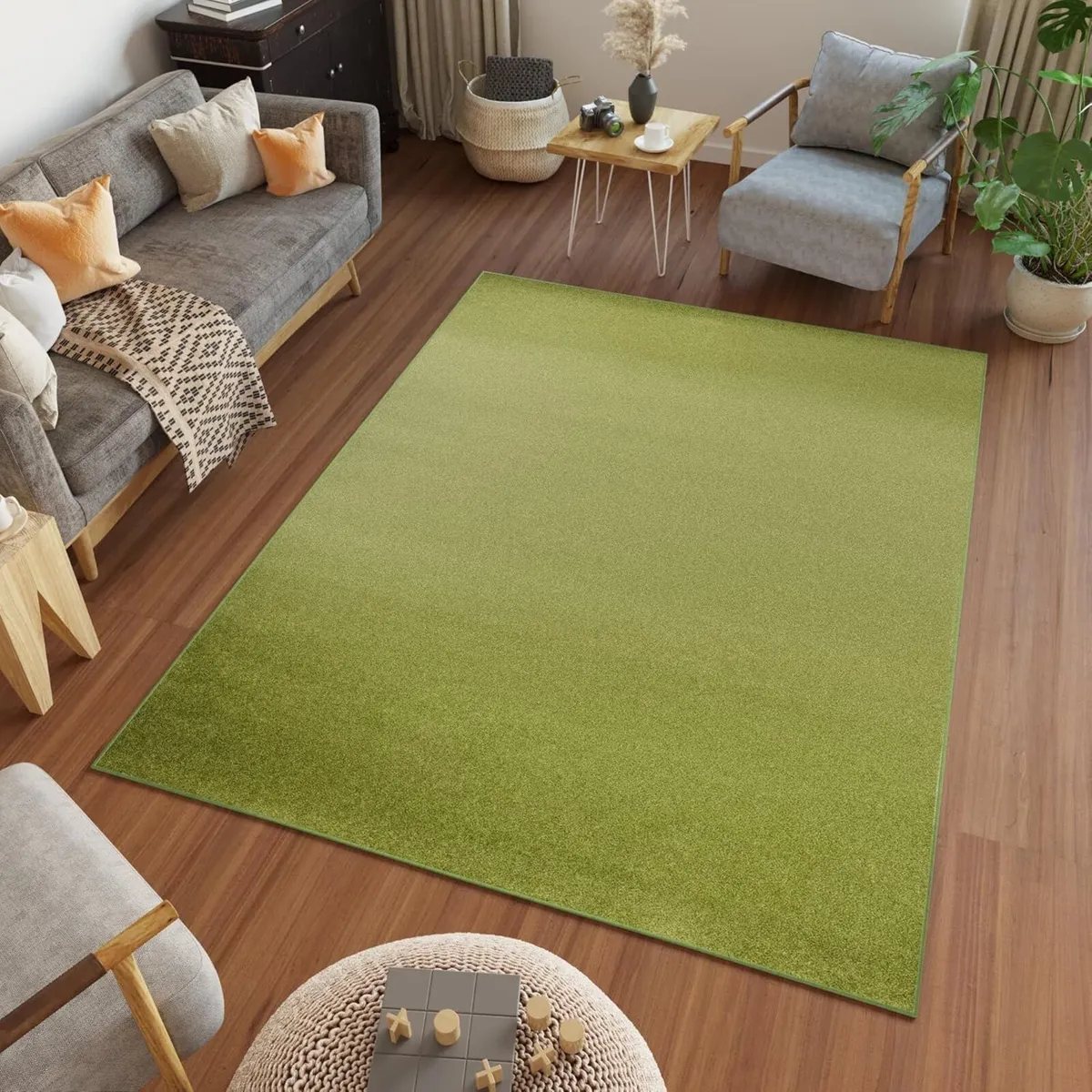 Mono Area Rug Indoor Short Pile Plain Green - Image 1
