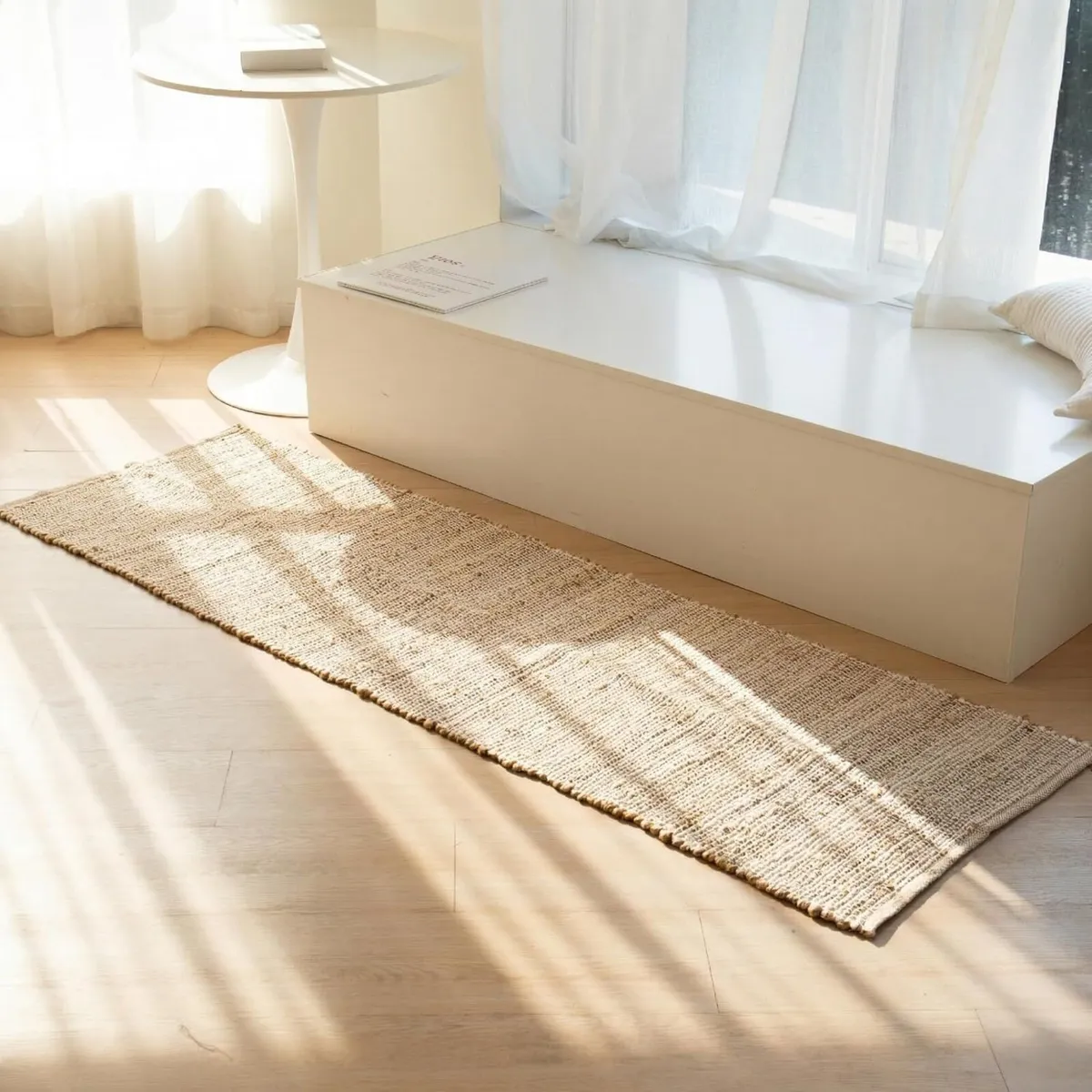 Jute-Cotton Rug 2x6 – Natural Hallway Runner with - Image 1