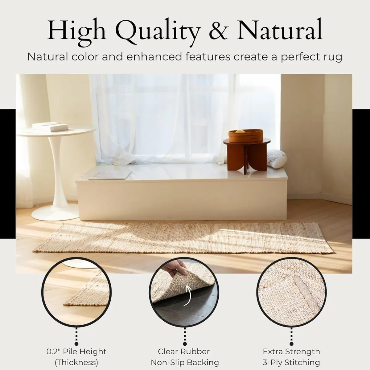 Jute-Cotton Rug 2x6 – Natural Hallway Runner with - Image 4